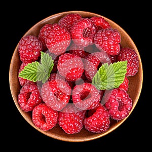 Raspberry fruit on black