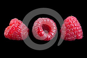 Raspberry fruit on black
