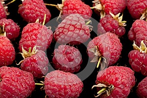 Raspberry fruit closeup on black