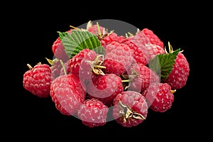 Raspberry fruit closeup on black