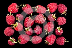 Raspberry fruit closeup on black