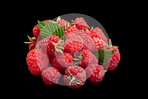 Raspberry fruit closeup on black
