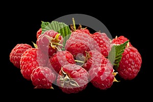 Raspberry fruit closeup on black