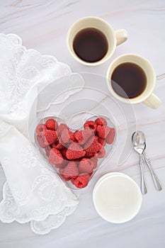 Raspberry heart with coffee