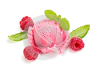 Raspberry ice cream with berry and mint