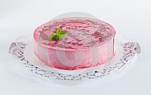 Raspberry ice cream cake as Cut