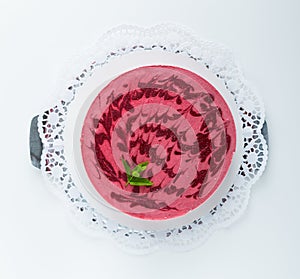 Raspberry ice cream cake as Cut