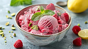 Raspberry Ice Cream and Pistachio Bowl