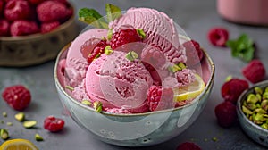 Raspberry Ice Cream and Pistachio Bowl
