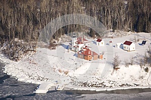 Raspberry Island light house in winter