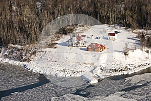 Raspberry Island light house in winter