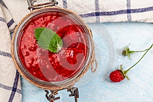 Raspberry jam. Food recipe background. space for text. top view