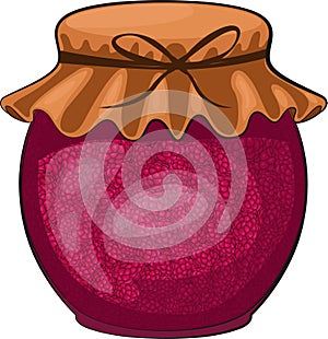Raspberry jam vector illustration. Jam in a glass jar.