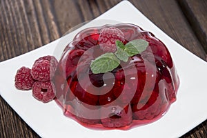 Raspberry Jello with fresh fruits