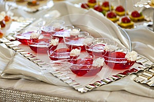 Raspberry Jelly Dessert on a Festive Table Close Up