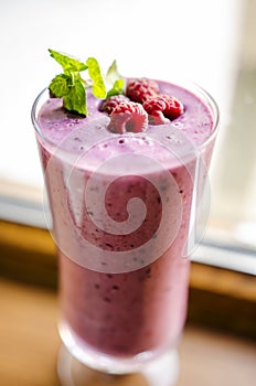 Raspberry and kefir smoothie photo