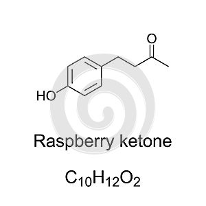 Raspberry ketone, chemical formula and skeletal structure photo