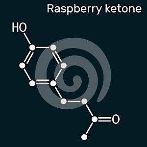 Raspberry ketone, frambinone, rheosmin , C10H12O2 molecule. It is natural phenolic compound and food additive. Skeletal chemical