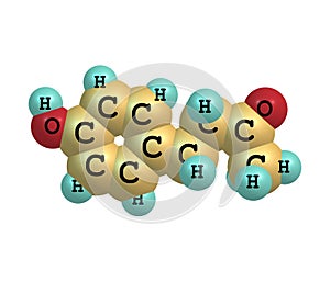 Raspberry ketone molecule isolated on white