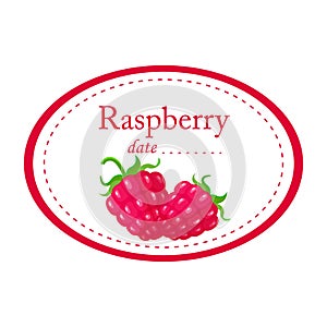 Raspberry label vector disign isolated on white background. Round label