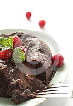 Raspberry Lava Cake with Bright Background