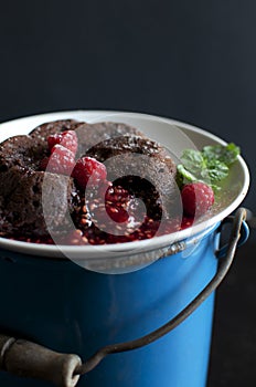 Raspberry Lava Cake with Dark Background