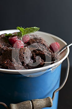 Raspberry Lava Cake in Dark Background, with Spoon
