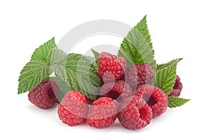 Raspberry with leaf on white
