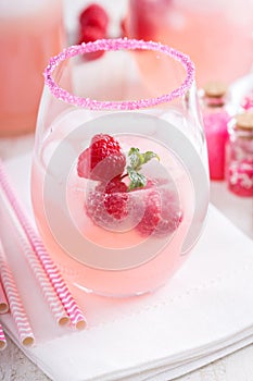 Raspberry lemonade in a glass