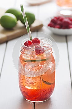 Raspberry Lime Iced Tea in Mason Jar