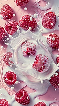 Raspberry milkshake splash background