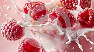 Raspberry milkshake splash background