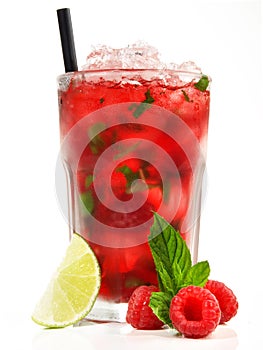 Raspberry Mojito Cocktail isolated on white Background