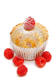 Raspberry muffin isolated