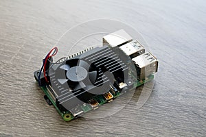 Raspberry Pi Microcomputer 4B with a black heatsink for Electrical Engineering prototyping