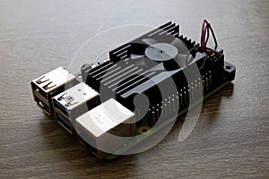 Raspberry Pi Microcomputer 4B with a black heatsink for Electrical Engineering prototyping