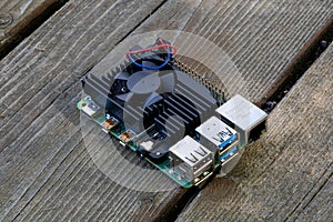 Raspberry Pi Microcomputer 4B with a black heatsink for Electrical Engineering prototyping