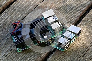 Raspberry Pi Microcomputer 4B with a black heatsink for Electrical Engineering prototyping
