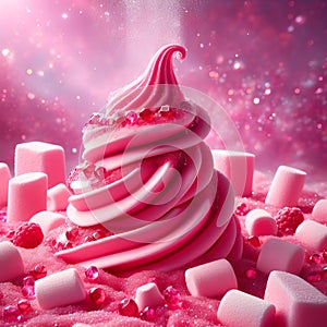 Raspberry pink dessert marshmallows with bokeh, fabulous sweet pie for recipe and menu