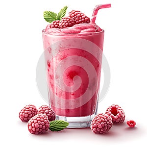Raspberry Smoothie Drink Front View Isolated on White Background