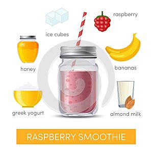 A raspberry smoothie in mason jar