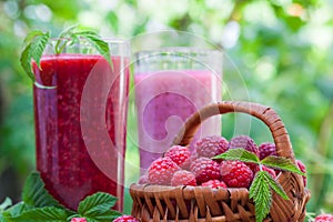 Raspberry smoothie and milkshake