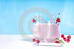 Raspberry smoothie, milkshake or yogurt