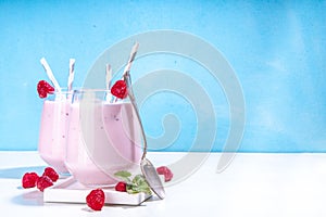 Raspberry smoothie, milkshake or yogurt