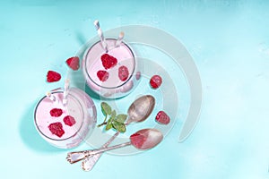 Raspberry smoothie, milkshake or yogurt