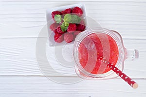 Raspberry smoothie red colorful fruit juice milkshake blend beverage healthy.