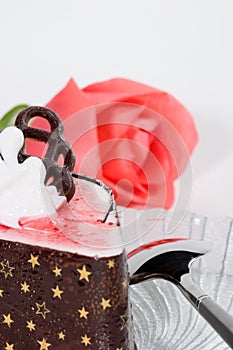 Raspberry souffle cake and rose