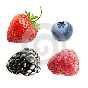 Raspberry, Strawberry and Blueberry Isolated
