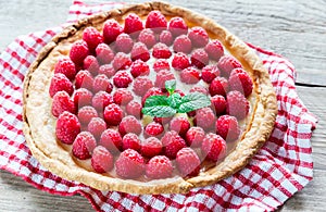 Raspberry tart with custard