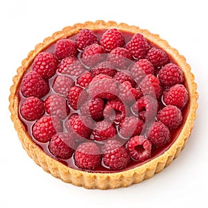 Raspberry tart isolated on white background